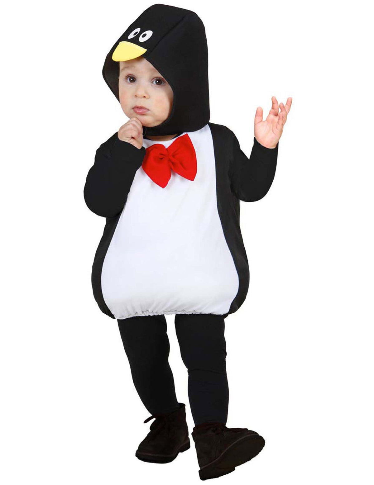 Vue de face du déguisement pingouin bouffant pour bébé