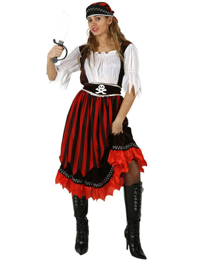 Déguisement de pirate pour femme à rayures rouges et noires