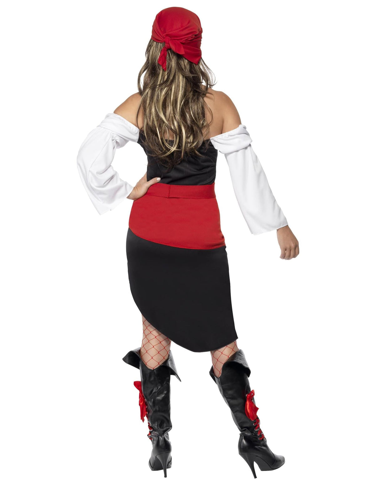 Vue de dos du déguisement pirate asymétrique pour femme