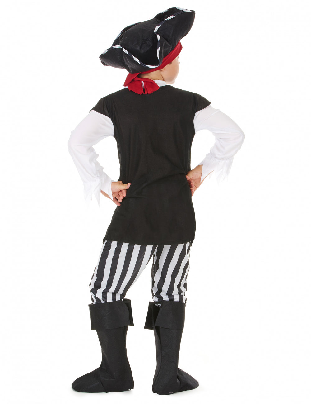 Vue de dos du déguisement de pirate pour garçon avec rayures noires et blanches