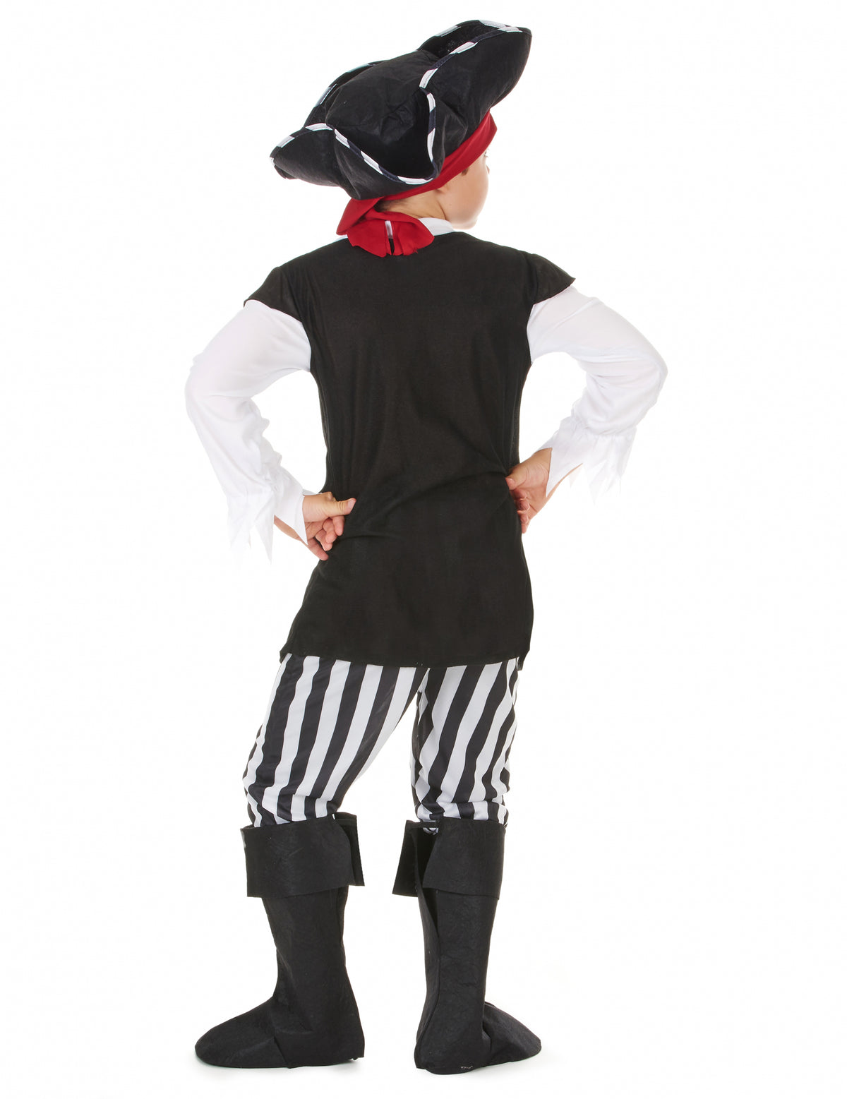 Vue de dos du déguisement de pirate pour garçon avec rayures noires et blanches