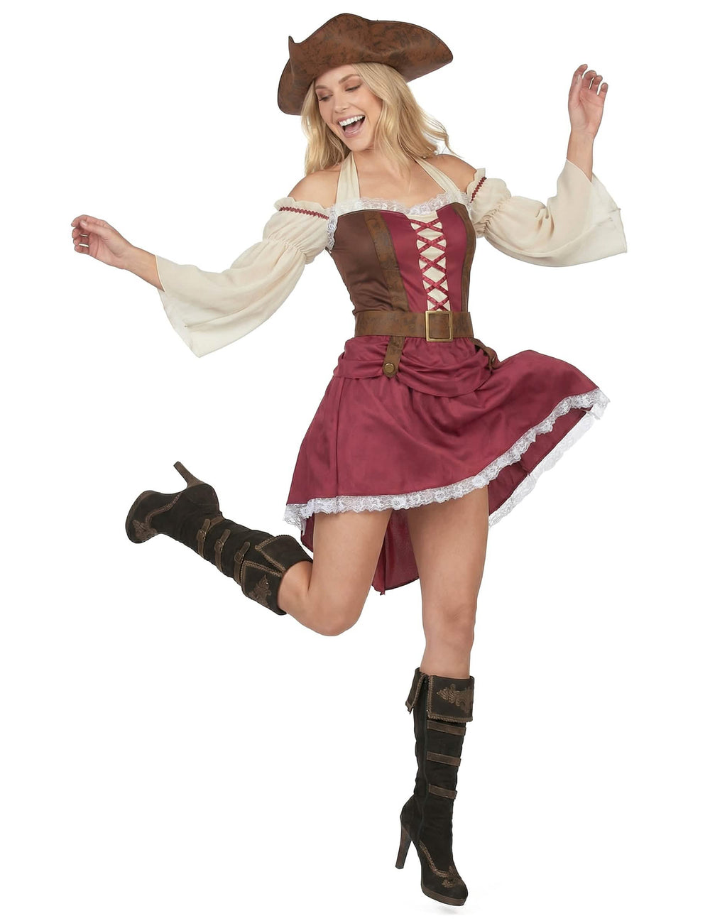 Prikaz bordo seksi piratskega kostuma za ženska
