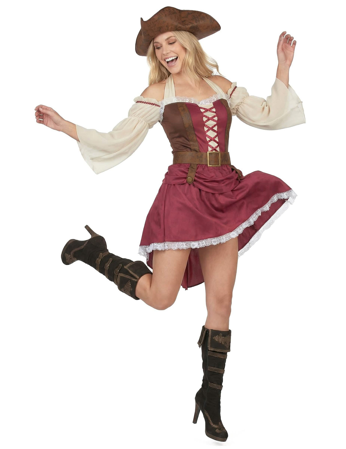 Prikaz bordo seksi piratskega kostuma za ženska