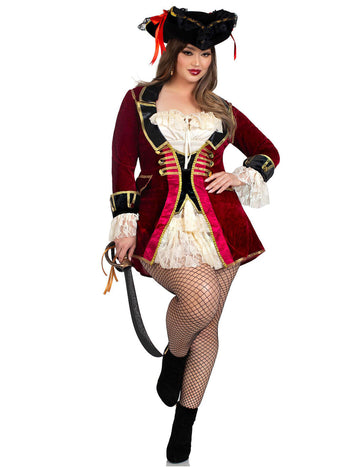 Seksi plus size burgundski piratski kostum za ženske