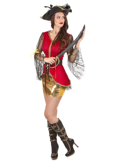 Rdeča in zlata gusarska kostumska ženska