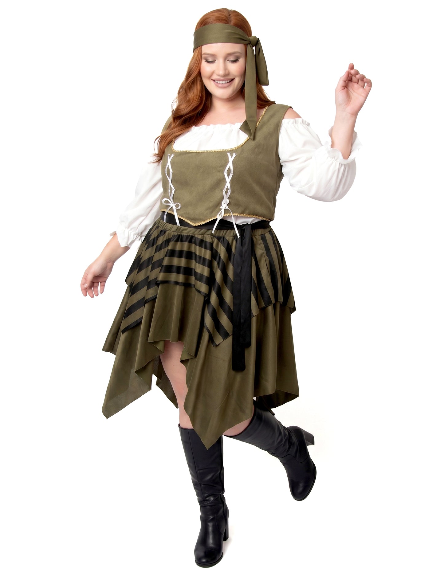 Déguisement pirate flibustière vert grande taille femme