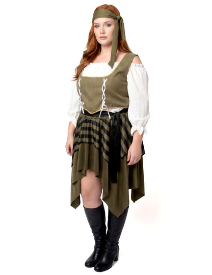 Déguisement pirate flibustière vert grande taille femme