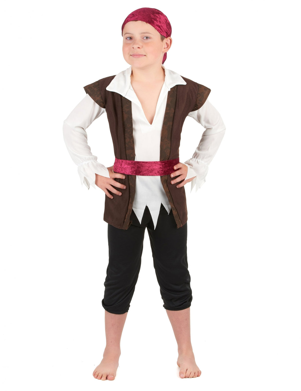 Déguisement de pirate pour garçon marron et blanc avec bandana bordeaux