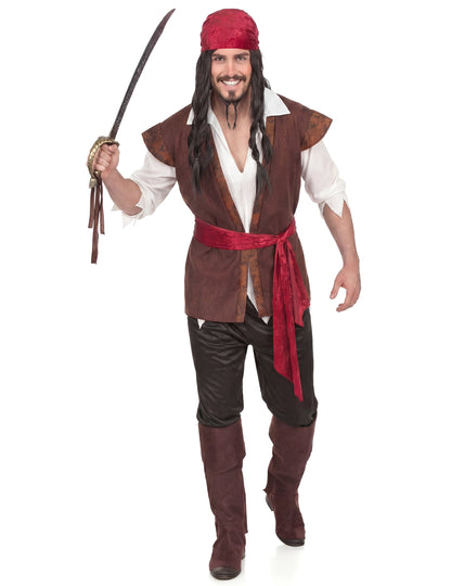 Vue en pied avec sabre du déguisement de pirate pour homme