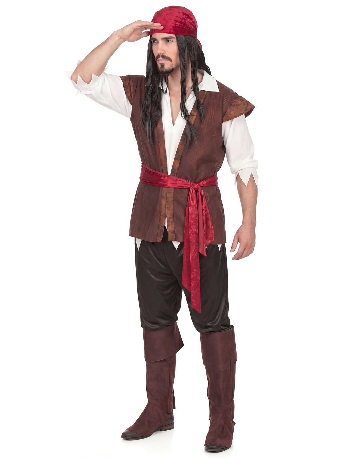 Vue d'ensemble en pose d'observation du déguisement de pirate pour homme