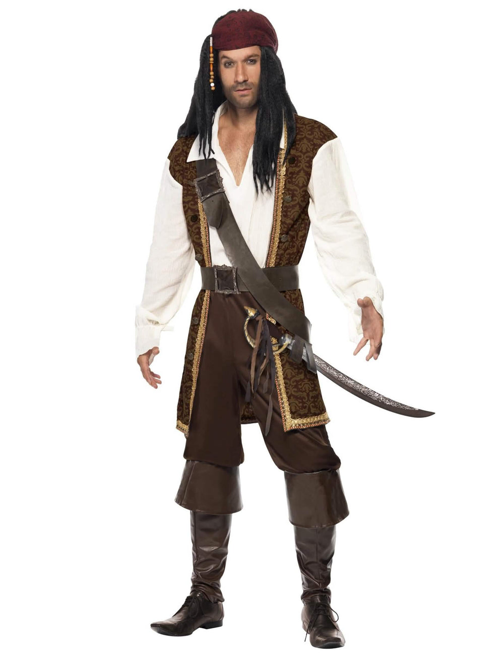 Piratska preobleka za moški rjava z brezrokavnikom in bandano