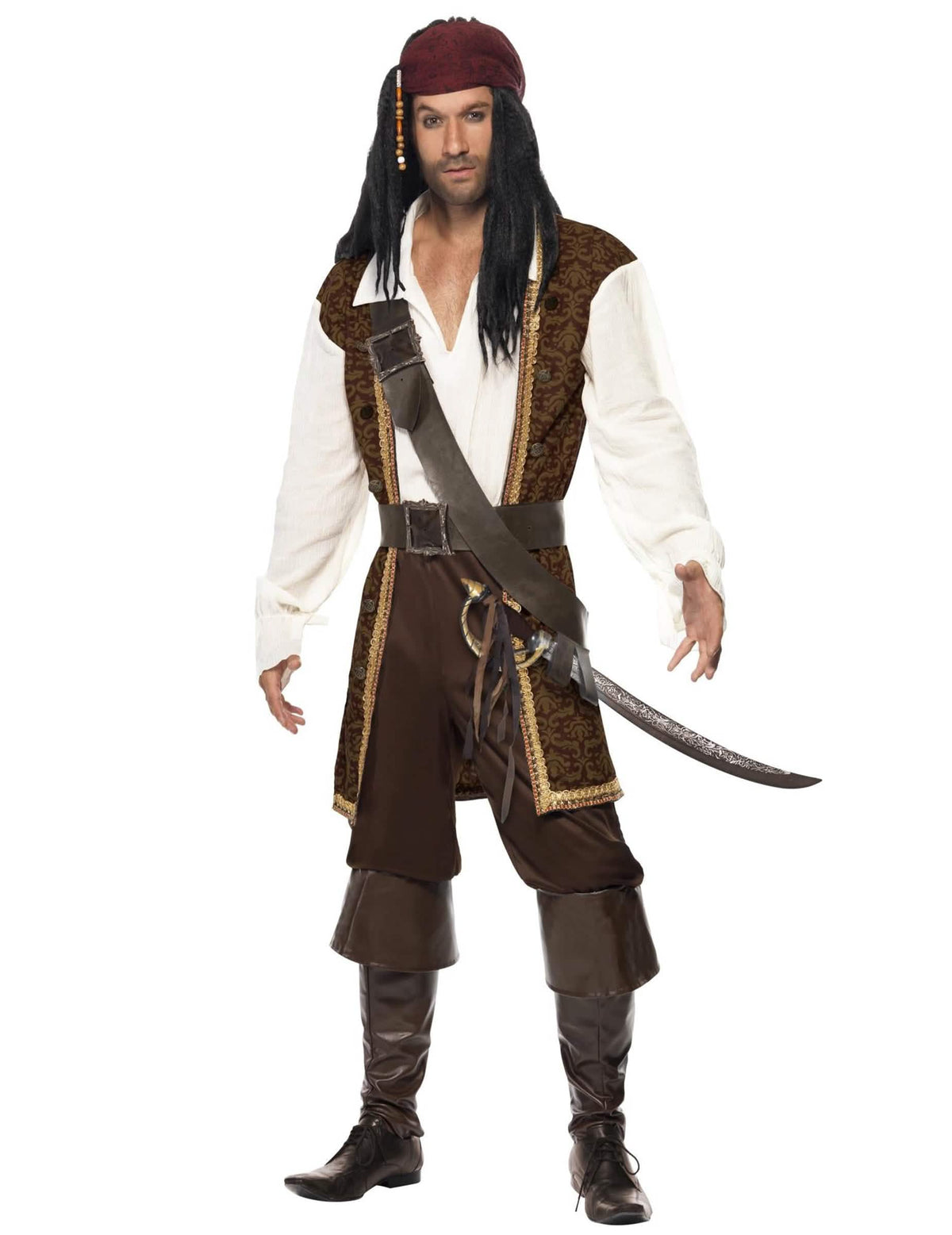 Piratska preobleka za moški rjava z brezrokavnikom in bandano