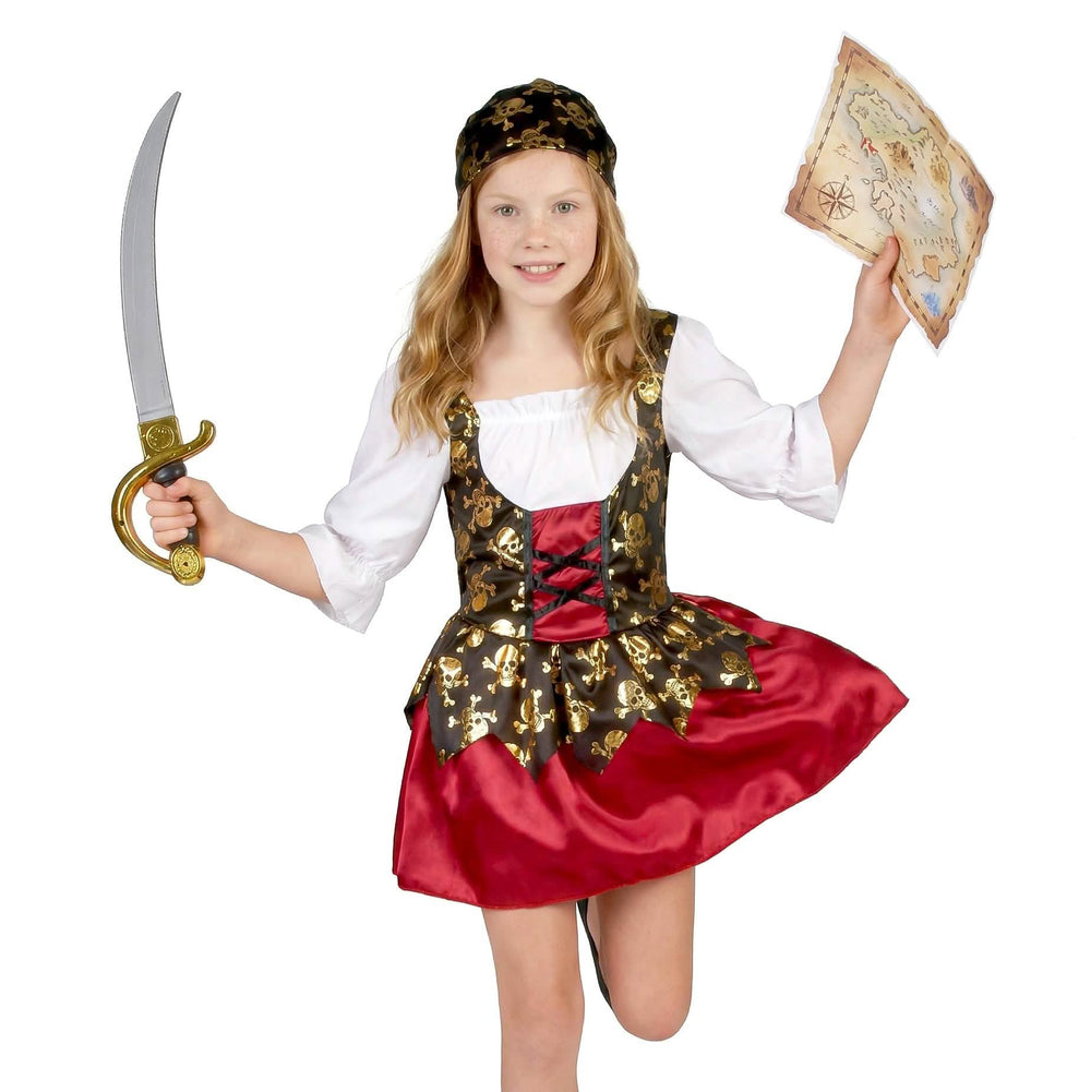Meč in zemljevid zaklada za piratsko preobleko z zlatimi motivi