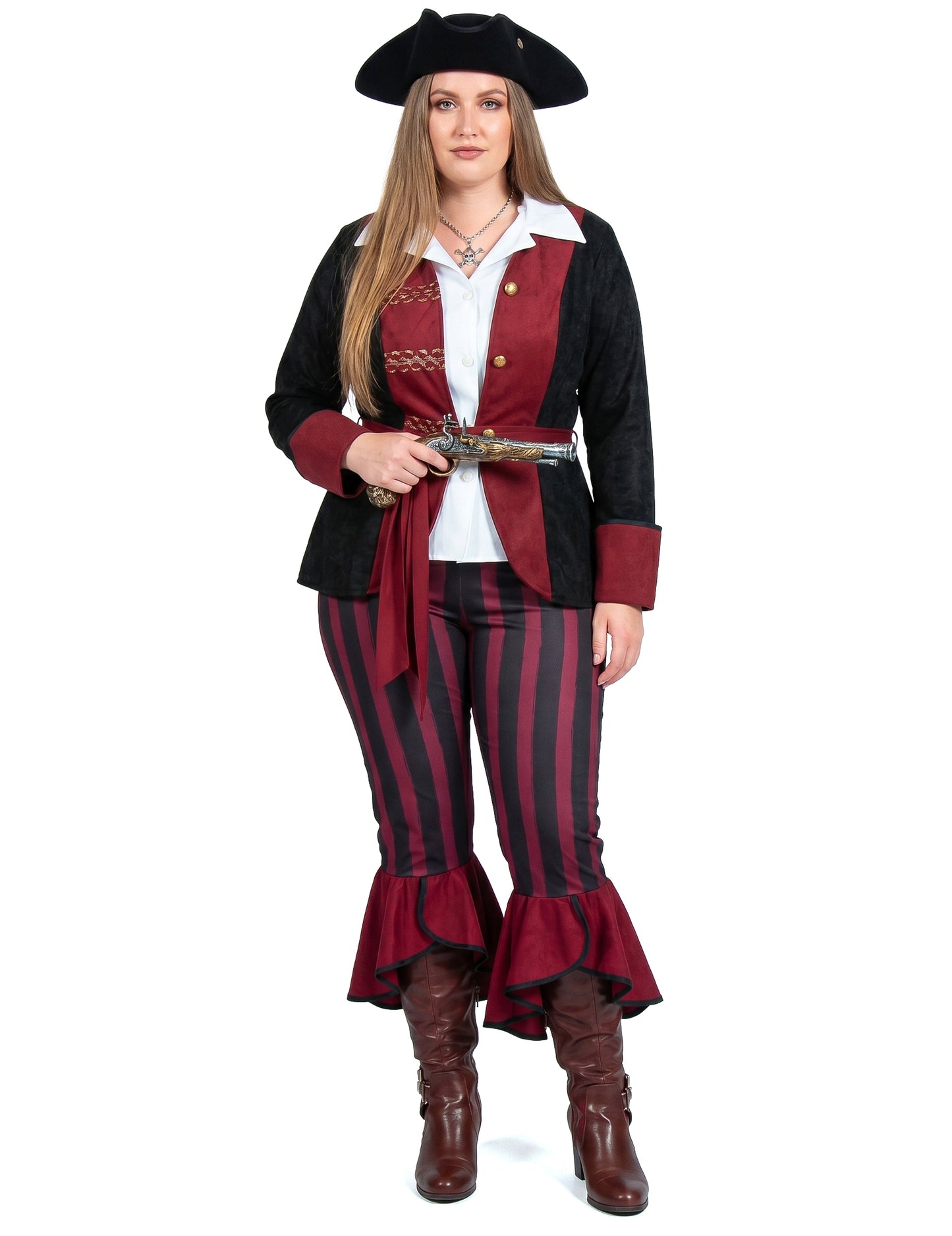 Luksuzni piratski kostum v črni in bordo barvi za ženske