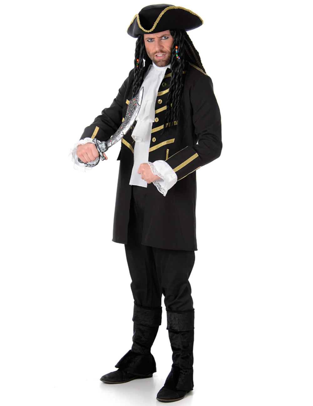 piratski kostum za moškega v črna in zlata z klobukom