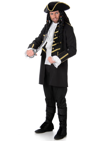 Déguisement de pirate pour homme noir et doré avec chapeau