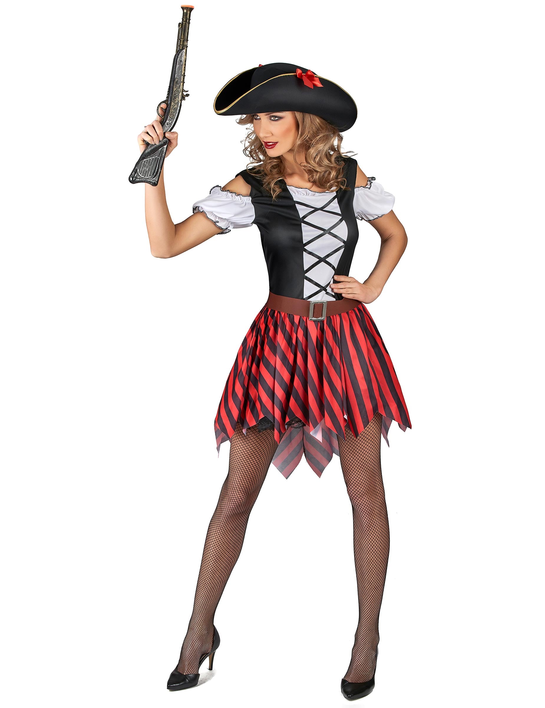 Vue avec pistolet pirate du déguisement de pirate pour femme