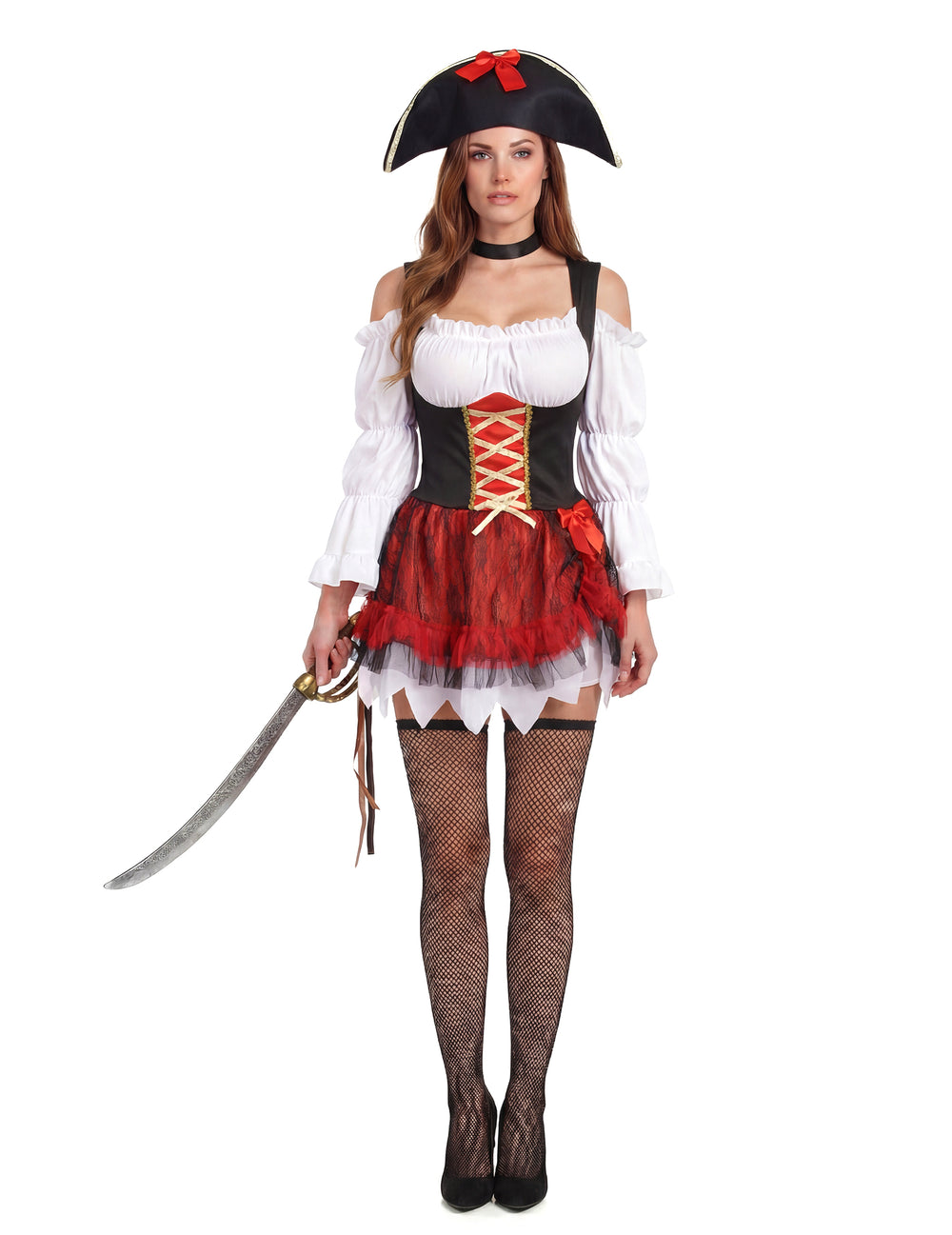 Vue de face du déguisement pirate sexy pour femme