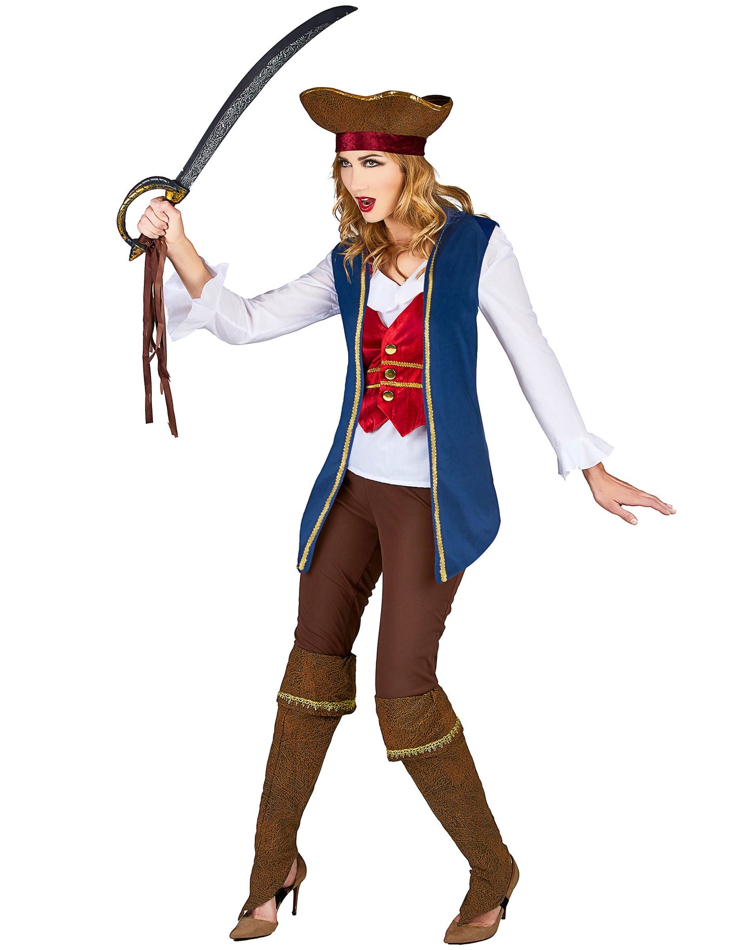 Modri ​​žametni piratski kostum in ženska