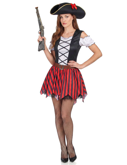 Déguisement Pirate à rayures rouges et noires femme