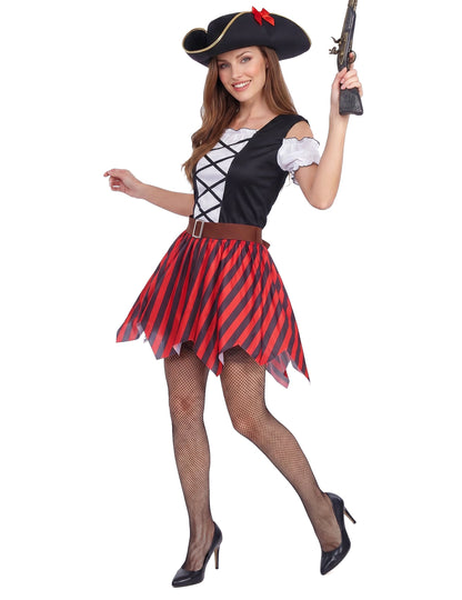 Déguisement Pirate à rayures rouges et noires femme