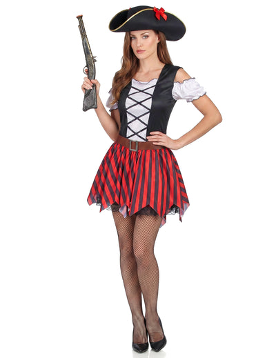 Déguisement Pirate à rayures rouges et noires femme