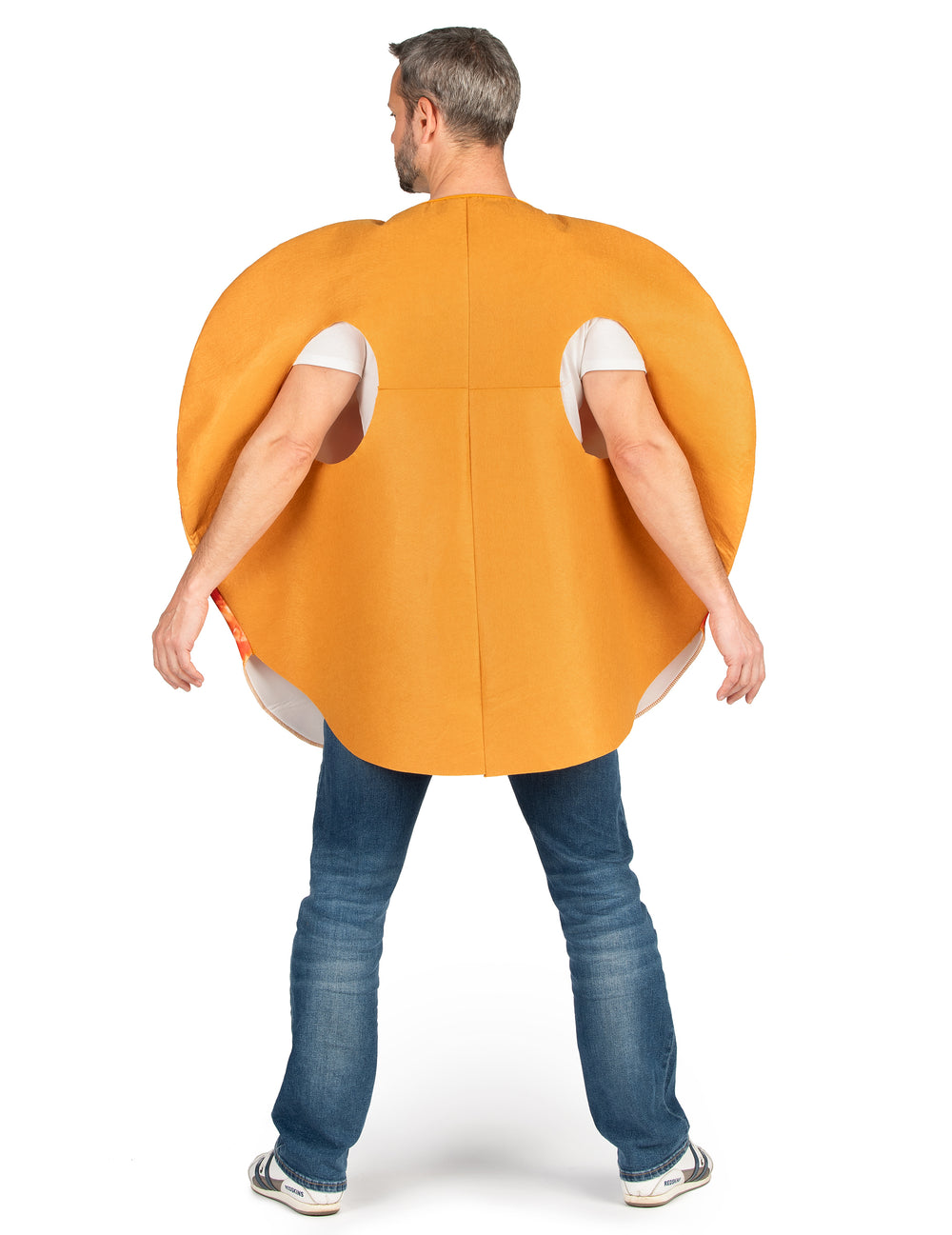 Vue de dos du déguisement pizza pour adulte au pepperoni