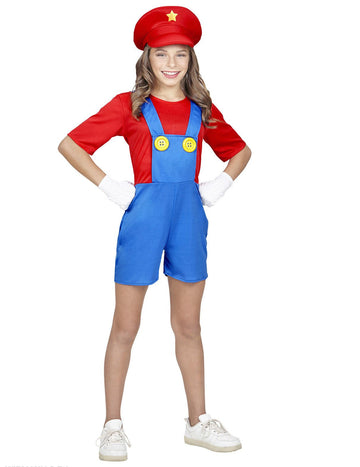 Kostum vodovodarke v rdečih kratkih hlačah za deklice 