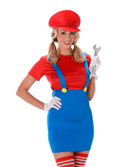 Clé à molette et gants du déguisement Plombier rouge