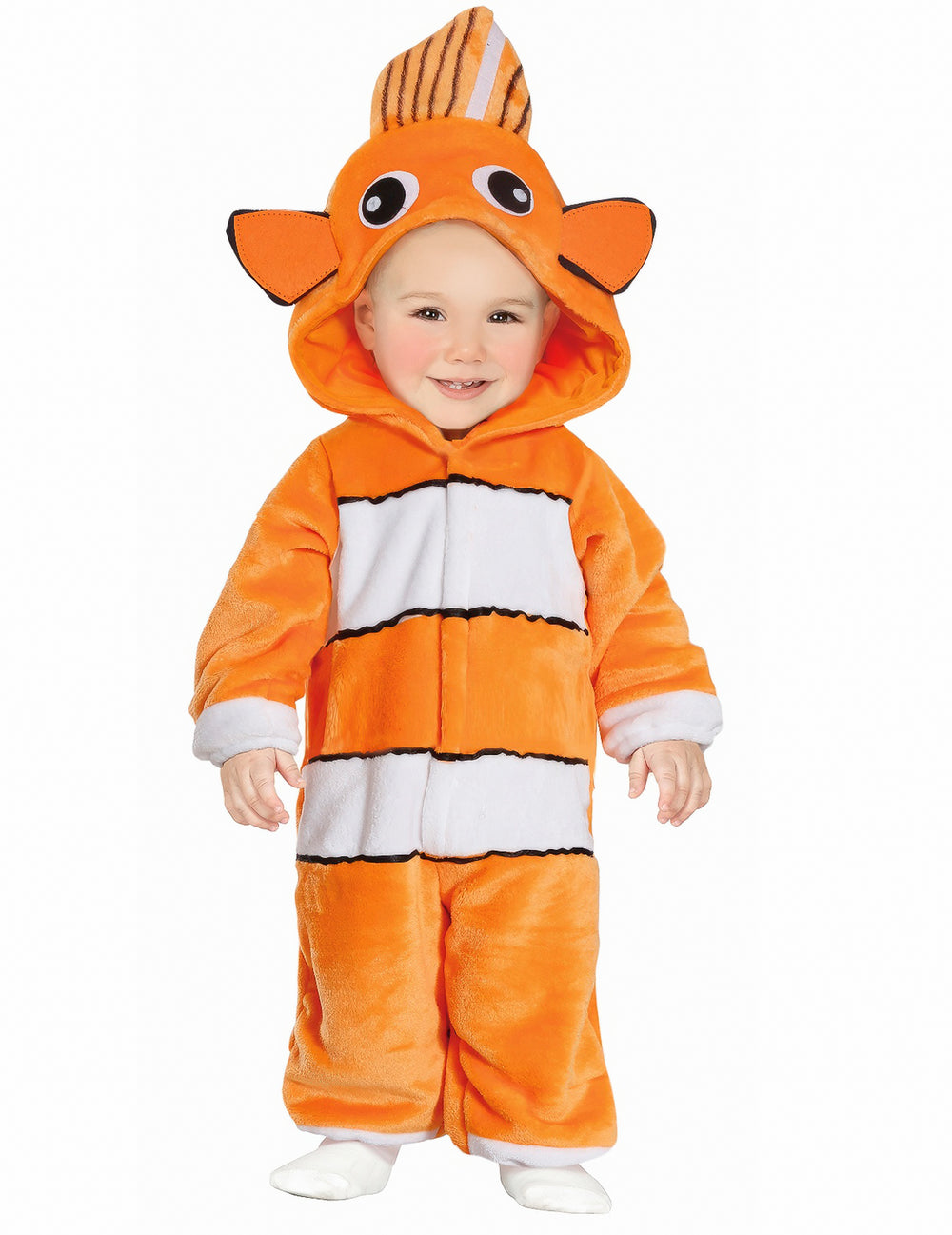 Déguisement poisson clown pour bébé orange et blanc à rayures
