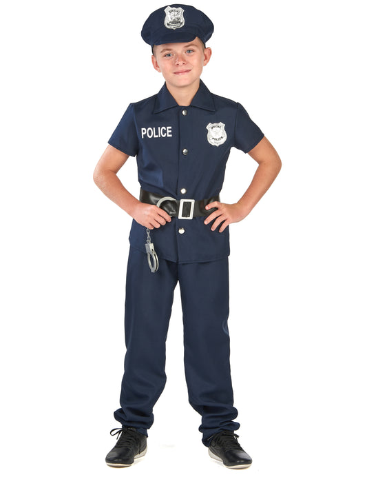 Déguisement policier à manches courtes pour enfant bleu marine avec casquette et menottes