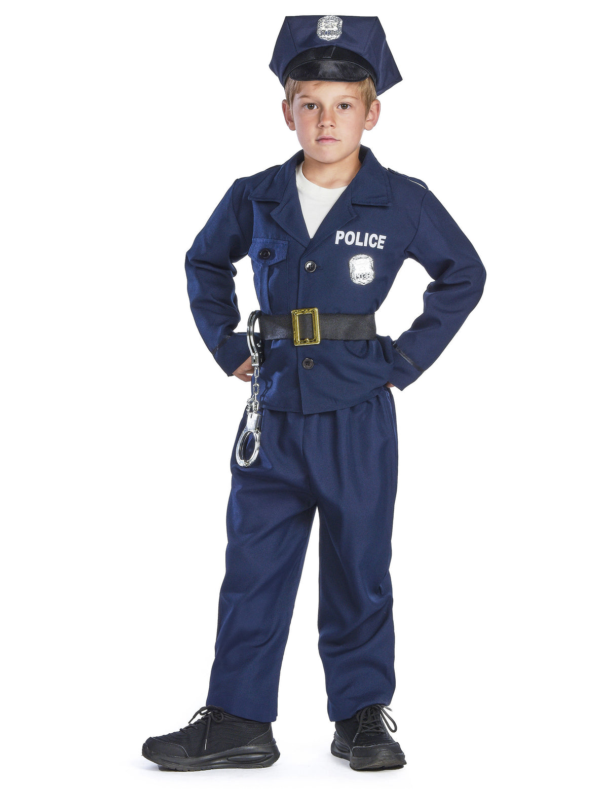 Déguisement policier luxe pour garçon bleu marine avec casquette et menottes