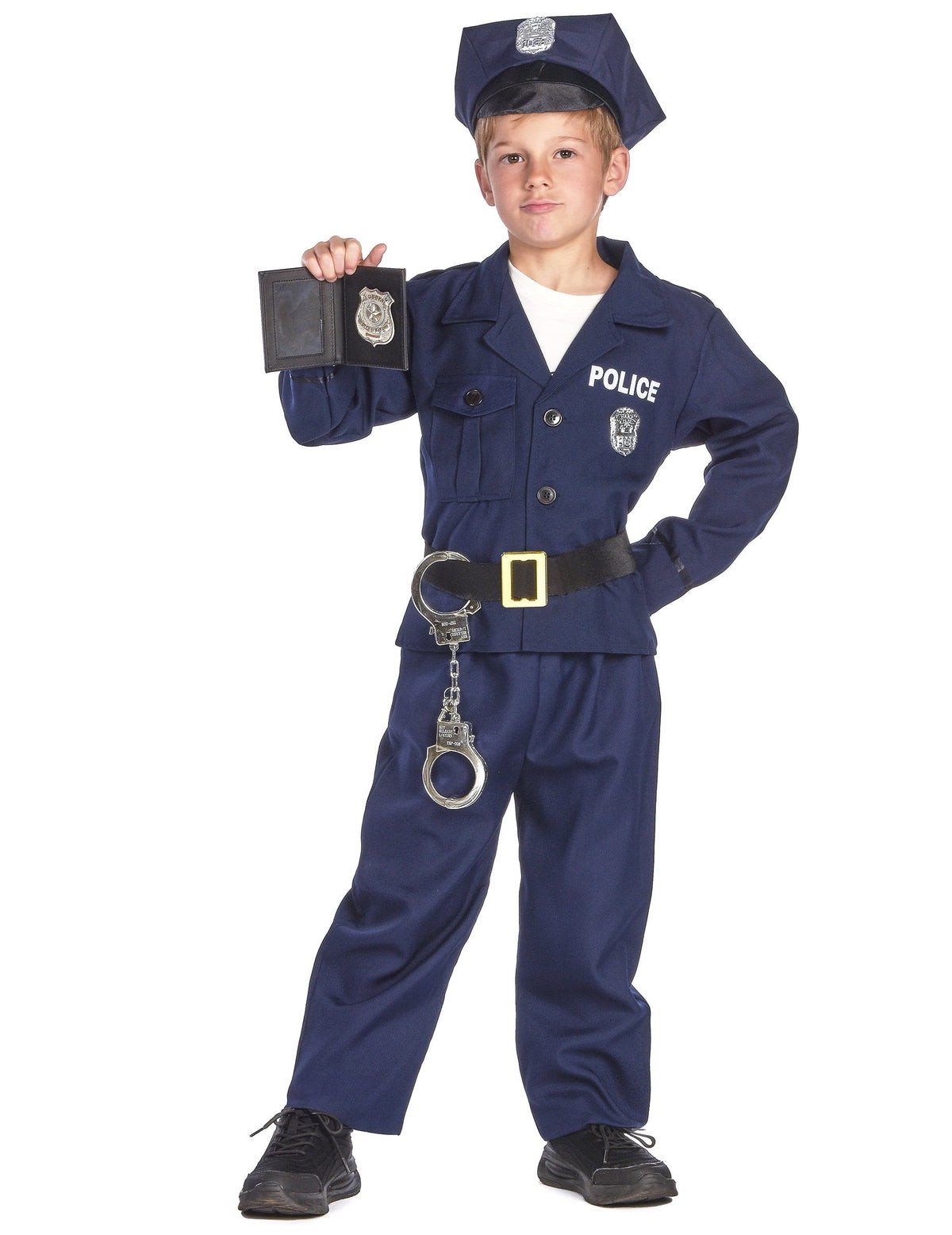Badge de police tenu à la main du déguisement policier luxe pour garçon