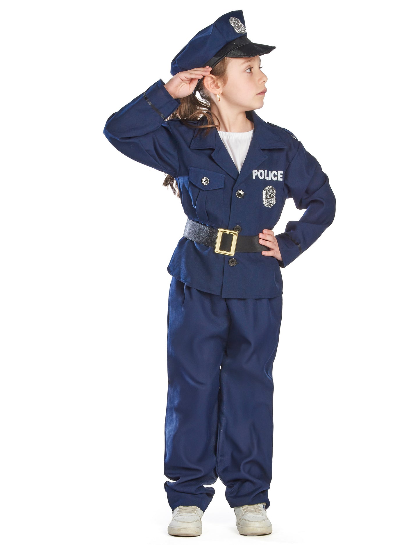 Profilni pogled, ki pozdravlja luksuznega policijskega kostuma za dečke