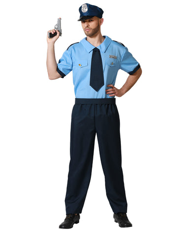 Déguisement de policier pour homme bleu ciel et marine avec casquette