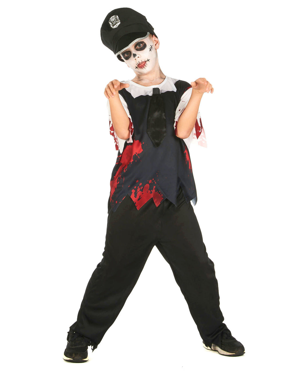 Déguisement de policier zombie pour enfant noir et blanc ensanglanté