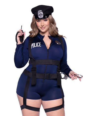 Déguisement policière sexy deluxe pour femme bleu marine avec casquette
