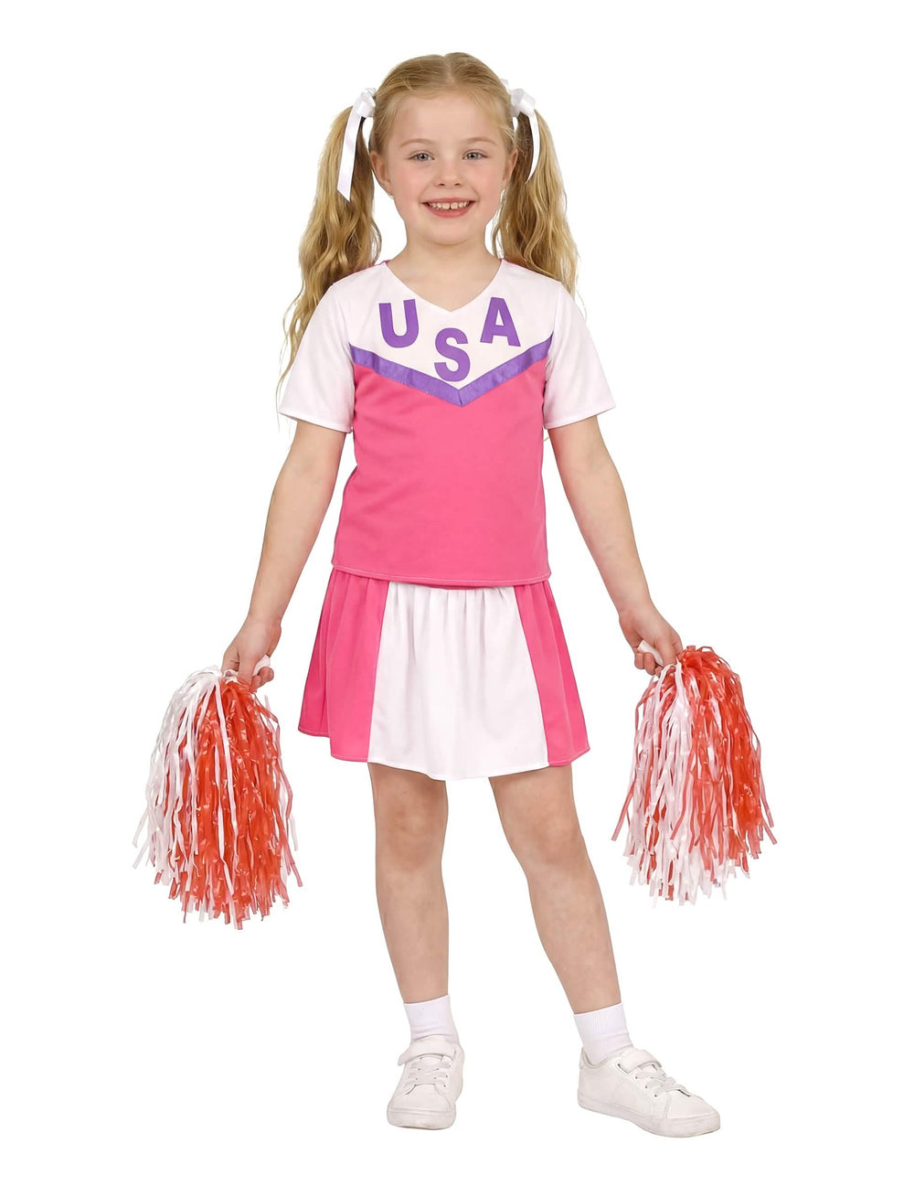 Preobleka za dekle pompom girl v roza in beli z pomponi