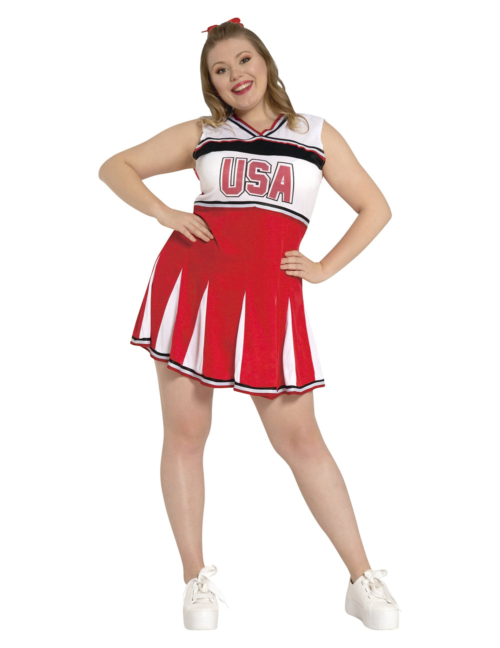 Vue de face du déguisement pompom girl pour adolescente rouge