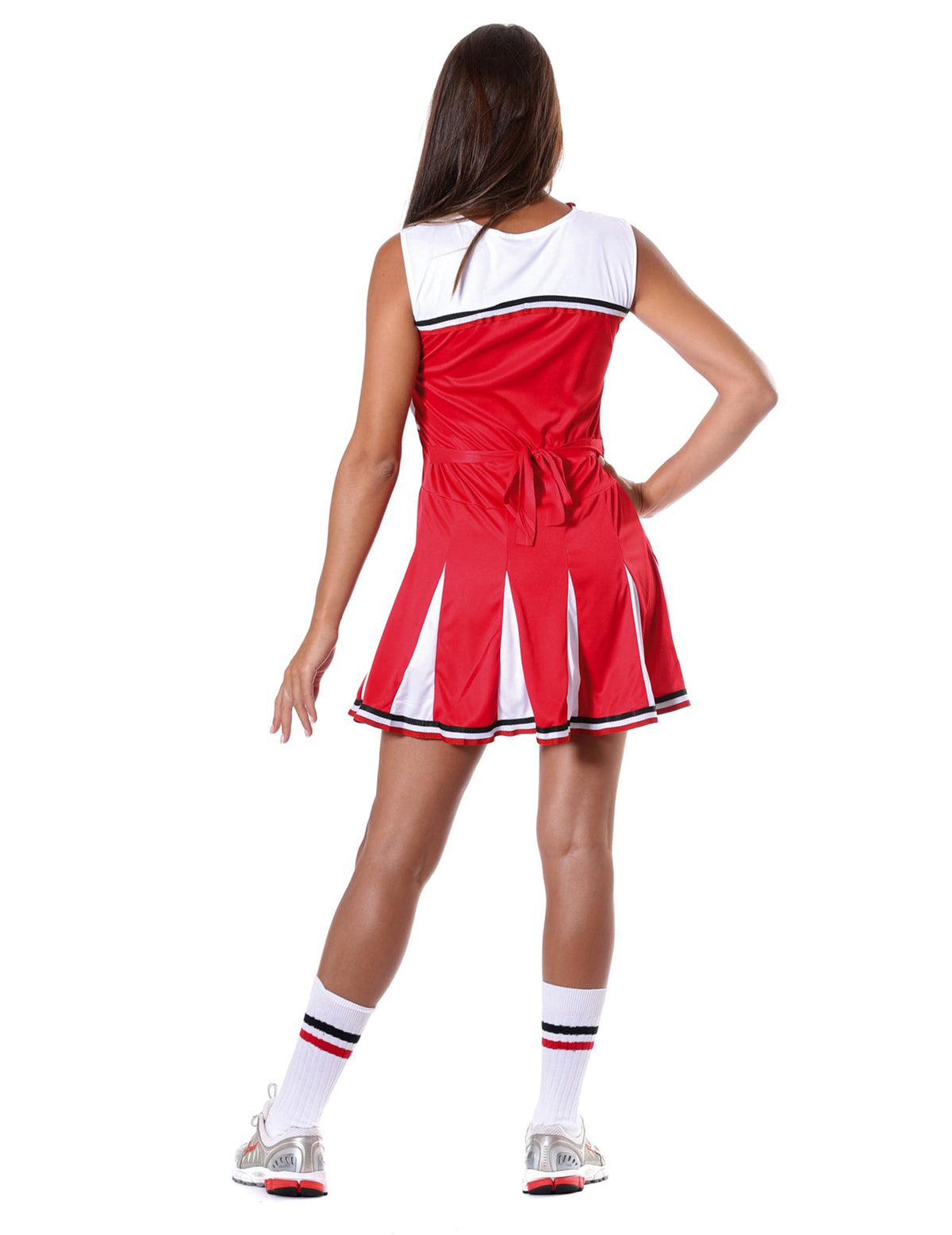 Vue de dos du déguisement pompom girl pour adolescente rouge