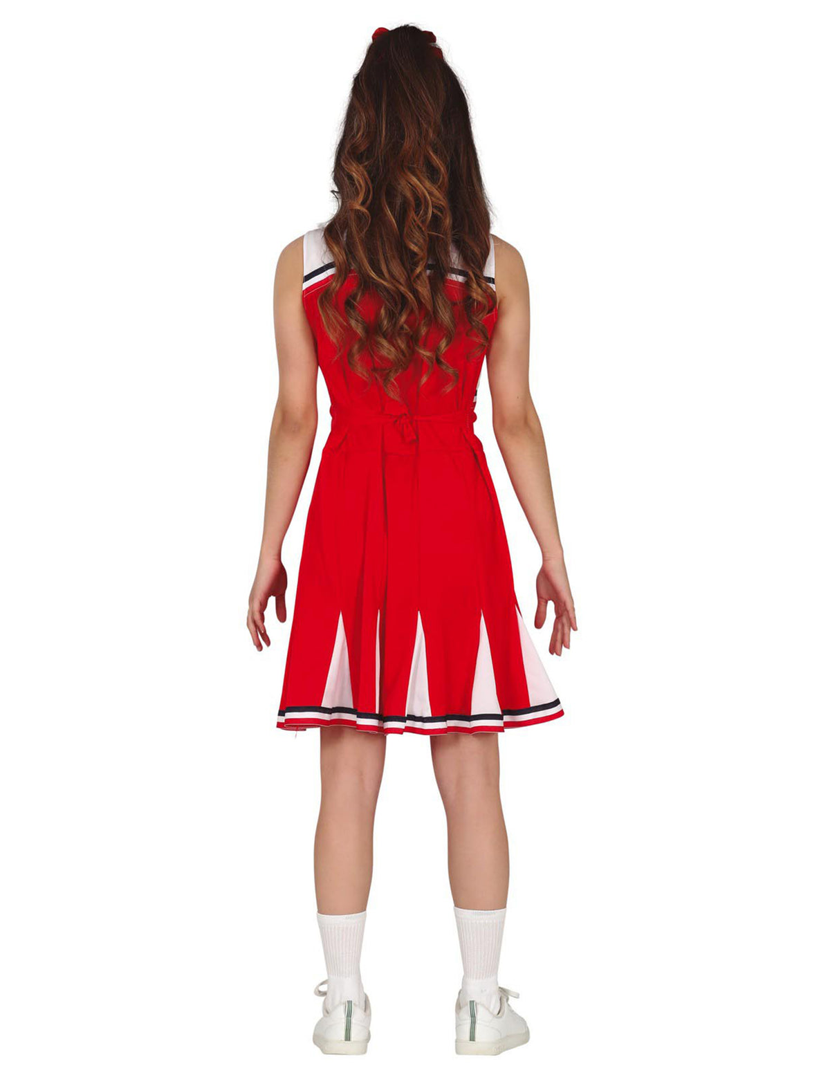 Vue de dos du déguisement pompom girl pour adolescente rouge