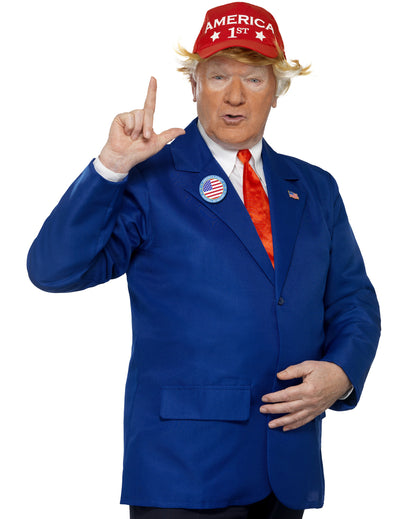 Déguisement président américain pour adulte bleu avec cravate et casquette rouges