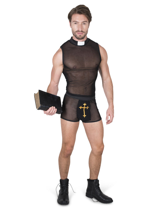 Bible tenue à la main du déguisement de prêtre pécheur pour homme