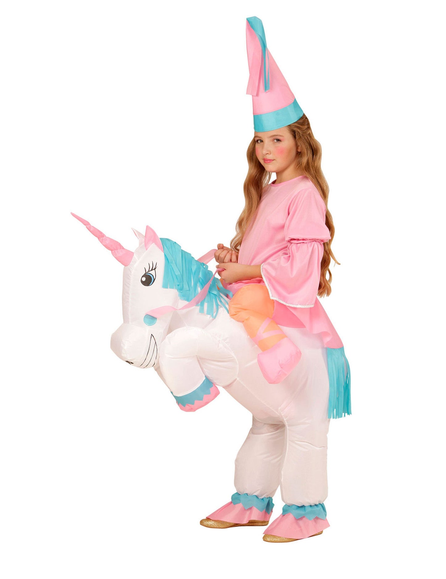 Déguisement princesse à dos de licorne gonflable fille