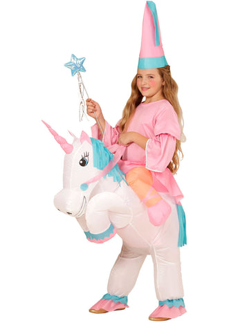 Déguisement princesse à dos de licorne gonflable fille
