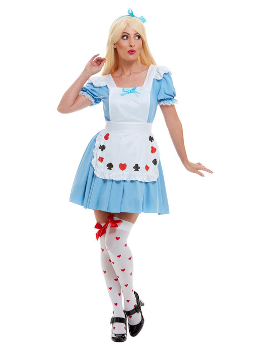 Déguisement princesse des merveilles pour femme bleu et blanc avec tablier