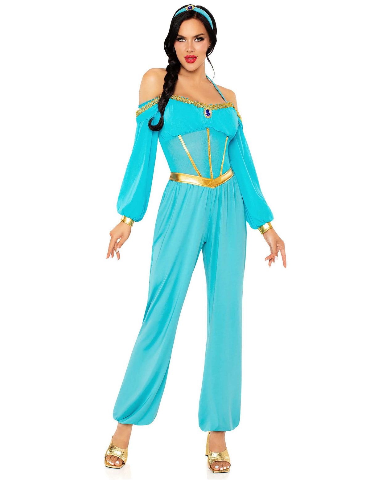 Déguisement de princesse orientale pour femme bleu et or