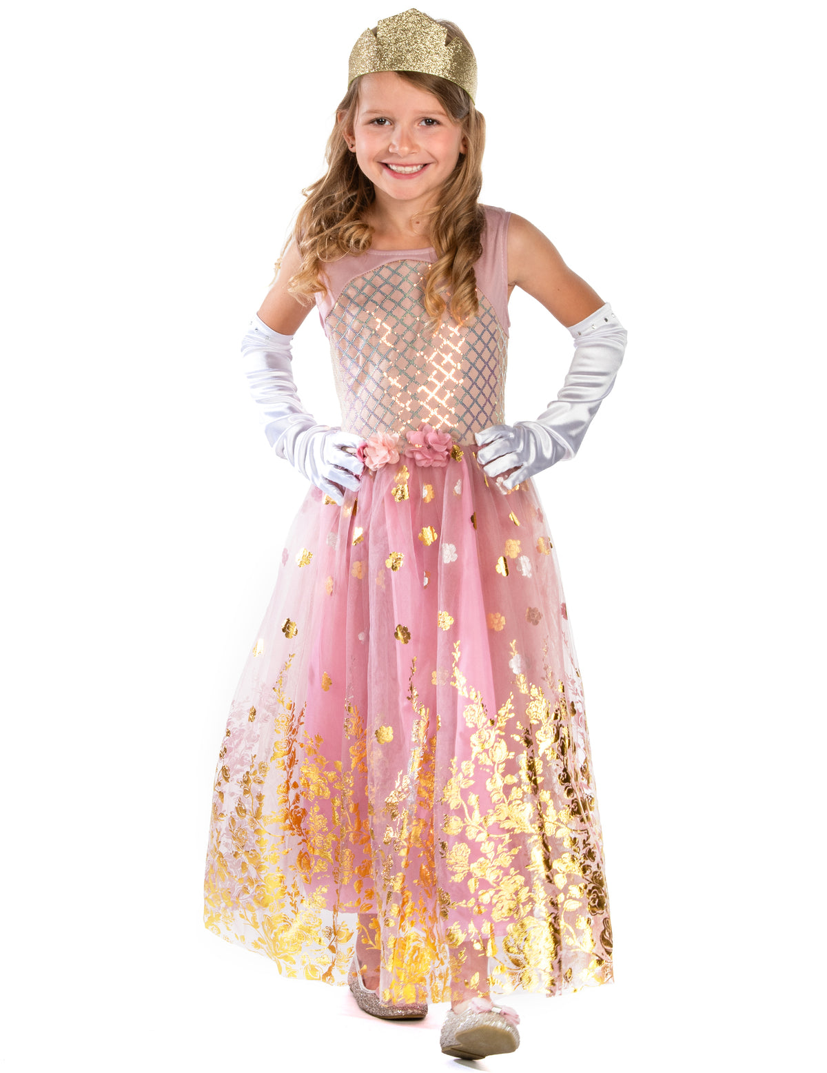 Vue d'ensemble du déguisement de princesse pour fille rose gold