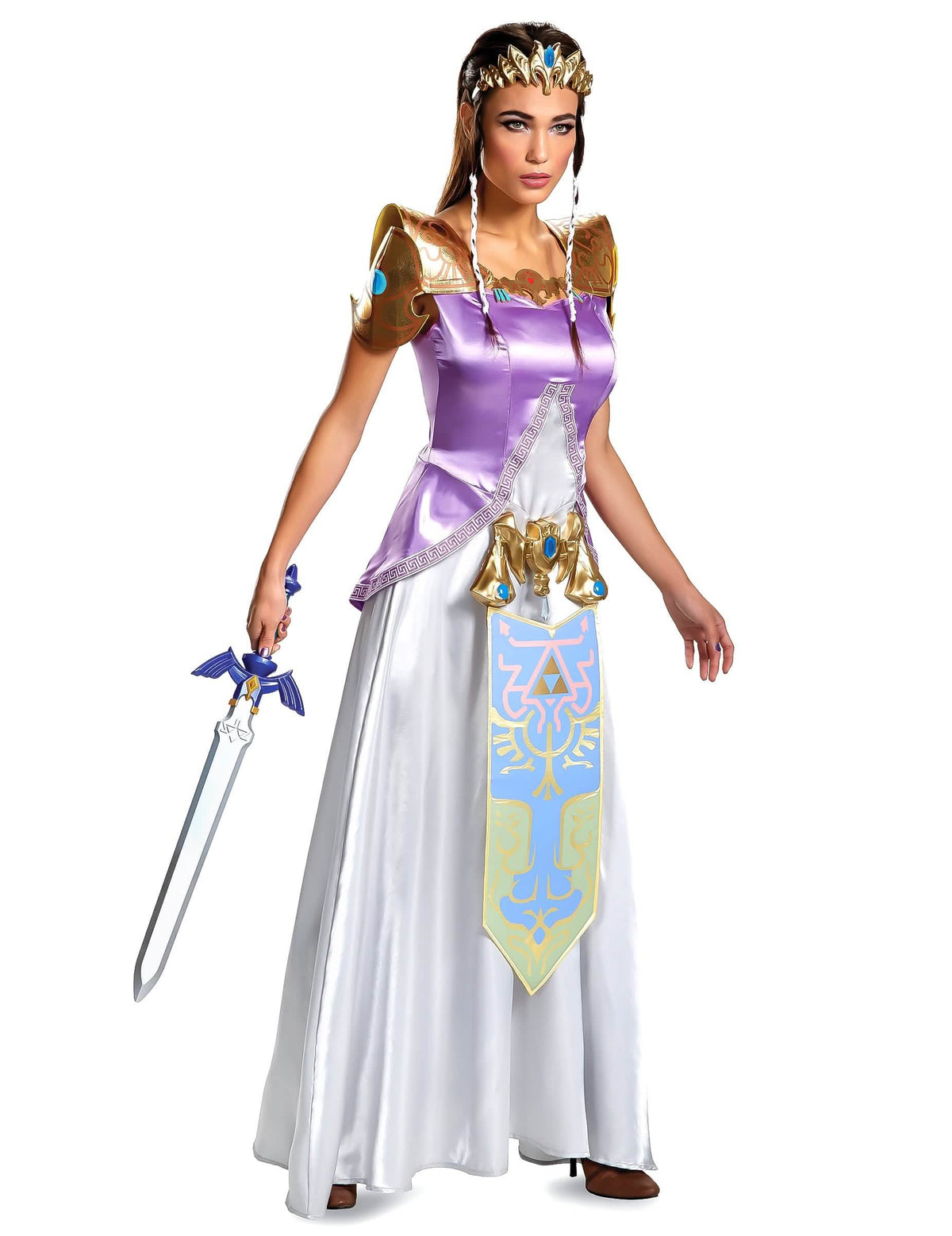Razkošni kostum princese Zelda za ženska vijolična in bela z dodatki iz zlata