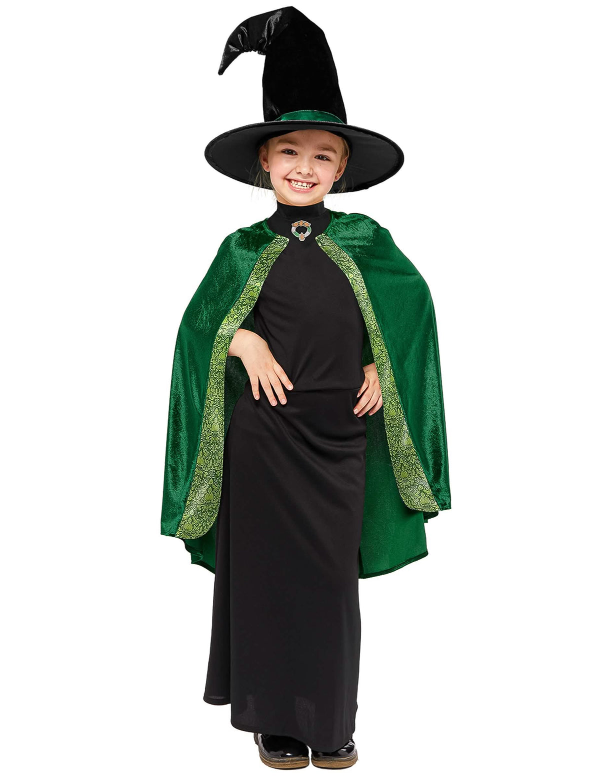 Déguisement professeur McGonagall Harry Potter pour enfant vert et noir avec chapeau de sorcière